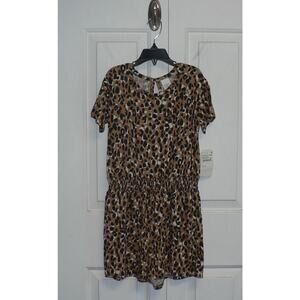Melrose and Market Girls Short Sleeve Romper Tan Cinnamon Leopard Medium (8/10)